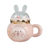Maxbell Cute Rabbit Coffee Mugs with Lid and Handle Cartoon for Home Party Woman Man Pink