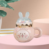 Maxbell Cute Rabbit Coffee Mugs with Lid and Handle Cartoon for Home Party Woman Man Pink