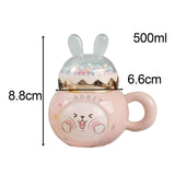 Maxbell Cute Rabbit Coffee Mugs with Lid and Handle Cartoon for Home Party Woman Man Pink