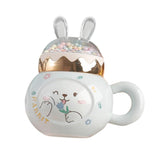 Maxbell Cute Rabbit Coffee Mugs with Lid and Handle Cartoon for Home Party Woman Man White