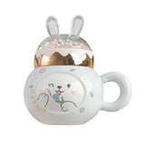 Maxbell Cute Rabbit Coffee Mugs with Lid and Handle Cartoon for Home Party Woman Man White