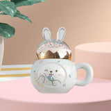 Maxbell Cute Rabbit Coffee Mugs with Lid and Handle Cartoon for Home Party Woman Man White