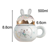 Maxbell Cute Rabbit Coffee Mugs with Lid and Handle Cartoon for Home Party Woman Man White
