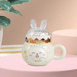 Maxbell Cute Rabbit Coffee Mugs with Lid and Handle Cartoon for Home Party Woman Man White Happy