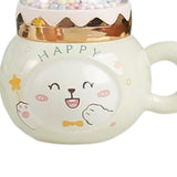 Maxbell Cute Rabbit Coffee Mugs with Lid and Handle Cartoon for Home Party Woman Man White Happy