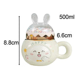 Maxbell Cute Rabbit Coffee Mugs with Lid and Handle Cartoon for Home Party Woman Man White Happy