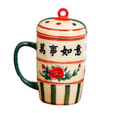 Maxbell Ceramic Cup Dustproof Large Capacity with cover for Tea Wedding Style C