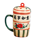 Maxbell Ceramic Cup Dustproof Large Capacity with cover for Tea Wedding Style C