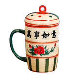 Maxbell Ceramic Cup Dustproof Large Capacity with cover for Tea Wedding Style C