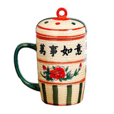 Maxbell Ceramic Cup Dustproof Large Capacity with cover for Tea Wedding Style C