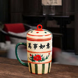 Maxbell Ceramic Cup Dustproof Large Capacity with cover for Tea Wedding Style C
