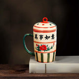 Maxbell Ceramic Cup Dustproof Large Capacity with cover for Tea Wedding Style C