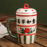 Maxbell Ceramic Cup Dustproof Large Capacity with cover for Tea Wedding Style C