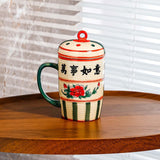 Maxbell Ceramic Cup Dustproof Large Capacity with cover for Tea Wedding Style C