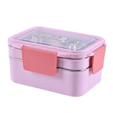 Maxbell 2 Layer Stainless Steel Bento Box Food Container for Outdoor Camping Hiking Pink