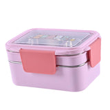 Maxbell 2 Layer Stainless Steel Bento Box Food Container for Outdoor Camping Hiking Pink