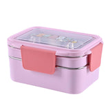 Maxbell 2 Layer Stainless Steel Bento Box Food Container for Outdoor Camping Hiking Pink