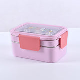 Maxbell 2 Layer Stainless Steel Bento Box Food Container for Outdoor Camping Hiking Pink