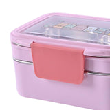 Maxbell 2 Layer Stainless Steel Bento Box Food Container for Outdoor Camping Hiking Pink