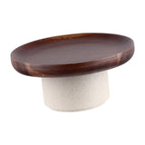 Maxbell Cake Stand Appetizer Serving Platter Wood Dish Clay Pedestal Handmade Sturdy Size S