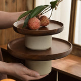 Maxbell Cake Stand Appetizer Serving Platter Wood Dish Clay Pedestal Handmade Sturdy Size L