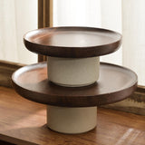 Maxbell Cake Stand Appetizer Serving Platter Wood Dish Clay Pedestal Handmade Sturdy Size L