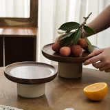 Maxbell Cake Stand Appetizer Serving Platter Wood Dish Clay Pedestal Handmade Sturdy Size L