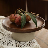 Maxbell Cake Stand Appetizer Serving Platter Wood Dish Clay Pedestal Handmade Sturdy Size L