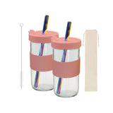 Maxbell Reusable Water Cup Set Drinking Large Capacity 24oz Juice Travel Jar Pink