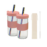 Maxbell Reusable Water Cup Set Drinking Large Capacity 24oz Juice Travel Jar Pink