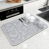 Maxbell Dish Drying Mat Cabinet Utensil Mugs Nonslip Counter Kitchen Sink Drainer Gray 30x40cm