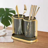 Maxbell Kitchen Utensil Holder Tableware Stand Cutlery Holder Spoon Fork Holder Double Jar Aureate