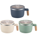 Maxbell Ramen Bowl with Lid Wooden Handle Noodles Bowl for Camping Dorm Travel Dark Blue