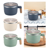 Maxbell Ramen Bowl with Lid Wooden Handle Noodles Bowl for Camping Dorm Travel Dark Blue