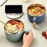 Maxbell Ramen Bowl with Lid Wooden Handle Noodles Bowl for Camping Dorm Travel Dark Blue