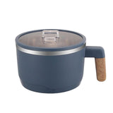 Maxbell Ramen Bowl with Lid Wooden Handle Noodles Bowl for Camping Dorm Travel Dark Blue