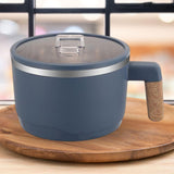 Maxbell Ramen Bowl with Lid Wooden Handle Noodles Bowl for Camping Dorm Travel Dark Blue