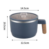 Maxbell Ramen Bowl with Lid Wooden Handle Noodles Bowl for Camping Dorm Travel Dark Blue