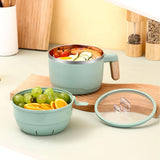 Maxbell Ramen Bowl with Lid Wooden Handle Noodles Bowl for Camping Dorm Travel Light Green