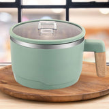 Maxbell Ramen Bowl with Lid Wooden Handle Noodles Bowl for Camping Dorm Travel Light Green