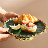 Maxbell European Style Ceramic Cake Stand Fruit Rack Serving Tray for Snack  Green