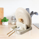 Maxbell Kitchen Pot Lid Holder Kitchen Tool Cooking Spatula Rack Multifunction White