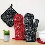 Maxbell Oven Gloves Oven Gloves with Pot Holders Set Baking Living Accessory Black