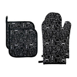 Maxbell Oven Gloves Oven Gloves with Pot Holders Set Baking Living Accessory Black