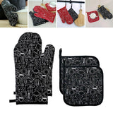 Maxbell Oven Gloves Oven Gloves with Pot Holders Set Baking Living Accessory Black