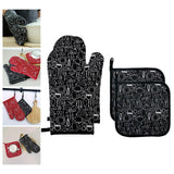 Maxbell Oven Gloves Oven Gloves with Pot Holders Set Baking Living Accessory Black