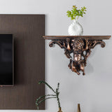 Maxbell Wall Mounted Shelf Ornate Shelves Resin Angel Statue Shelf for Wall Decor Brown