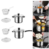 Maxbell Cooking Pot with Lid Handle Milk Pot for Restaurant Picnic Dining Room Long Handle