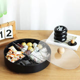 Maxbell Snacks Storage Tray 4 Grid Tray with Clear Lid Accessories for Home Wedding Black single layer