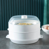 Maxbell Microwave Food Steamer Stackable Food Container for Vegetables Kitchen Fish white double layer